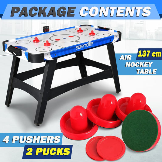 SereneLife Air Hockey Table for Kids and Adults Full Size, 150 cm Arcade Game Table w/ 2 Pushers, 2X Stronger Motor, LED Scoreboard, Puck Dispenser & Complete Accessories, for Game room/home/office