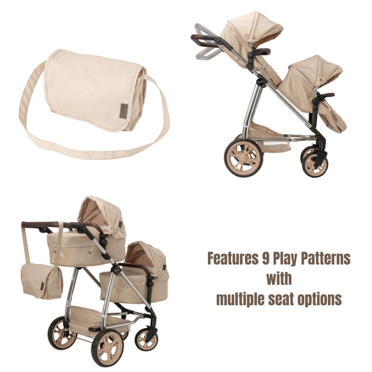 Premium Celuna Total Twin Pushchair | Pram, Stroller, Pushchair System With 9 Play Patterns | Double Dolls Pram Matching Changing Bag, Adjustable Height Handle And Multiple Seating Options | 3+
