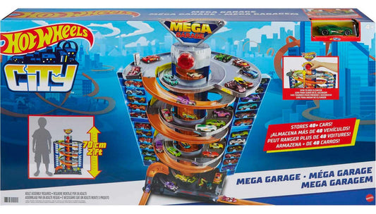 Hot Wheels City Mega Garage Playset with Corkscrew Elevator & Storage for 60+ Cars, Includes 1 Hot Wheels 1:64 Scale Vehicle, Gift for Kids 4 Years Old & Up, HFH03