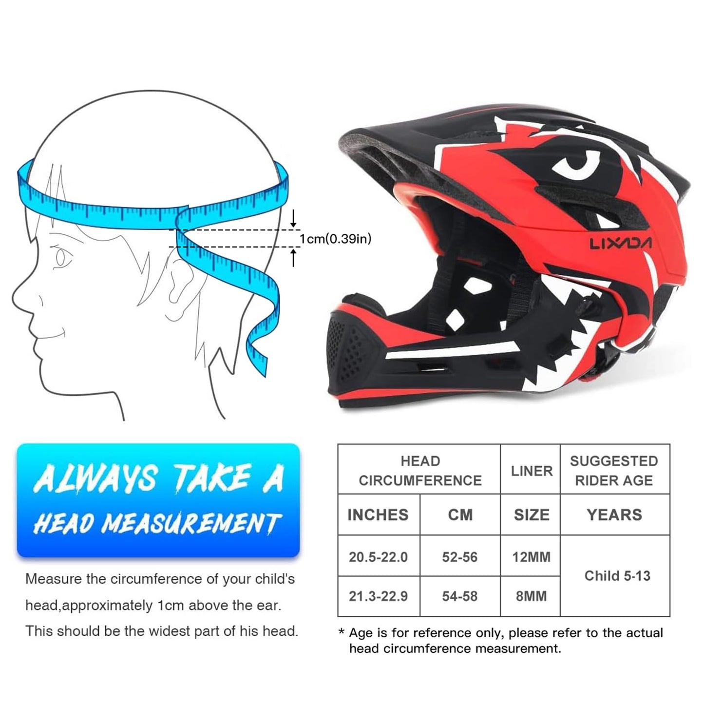 Lixada Kids Full Face Helmet Detachable Full Face Kids Bike Helmet Children Sports Safety Helmet for Cycling Skateboarding Roller Skating