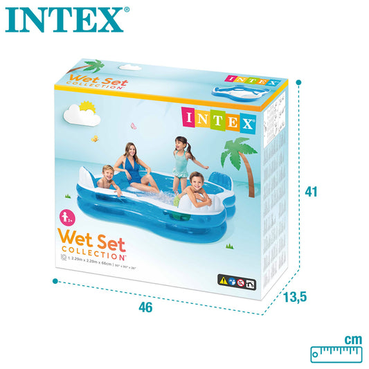 Intex Inflatable Swim Center Family Lounge, multi-color, 90 x 90 x 26 inches, ideal for outdoor water fun.