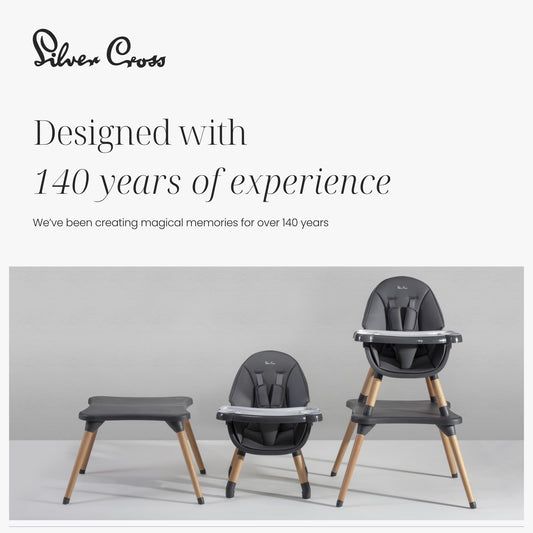 Silver Cross - Eat&Play 4-in-1 Highchair - Convertible Baby Chair - Highchair, Booster seat, Toddler Chair & Table All in 1-6 Months to 5 Years - Graphite