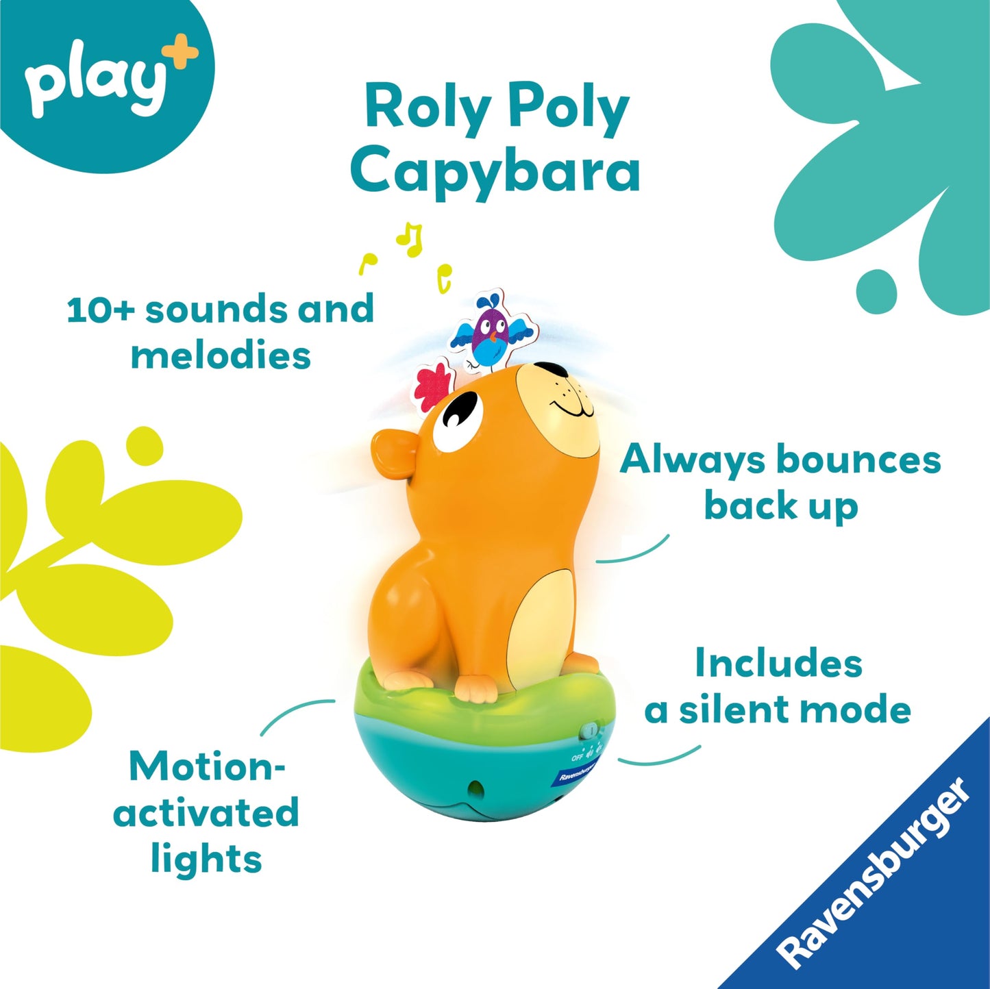 Ravensburger Play+ Push & Listen Roly Poly Capybara Light and Sound Toy - Baby Toys 6 to 12 Months
