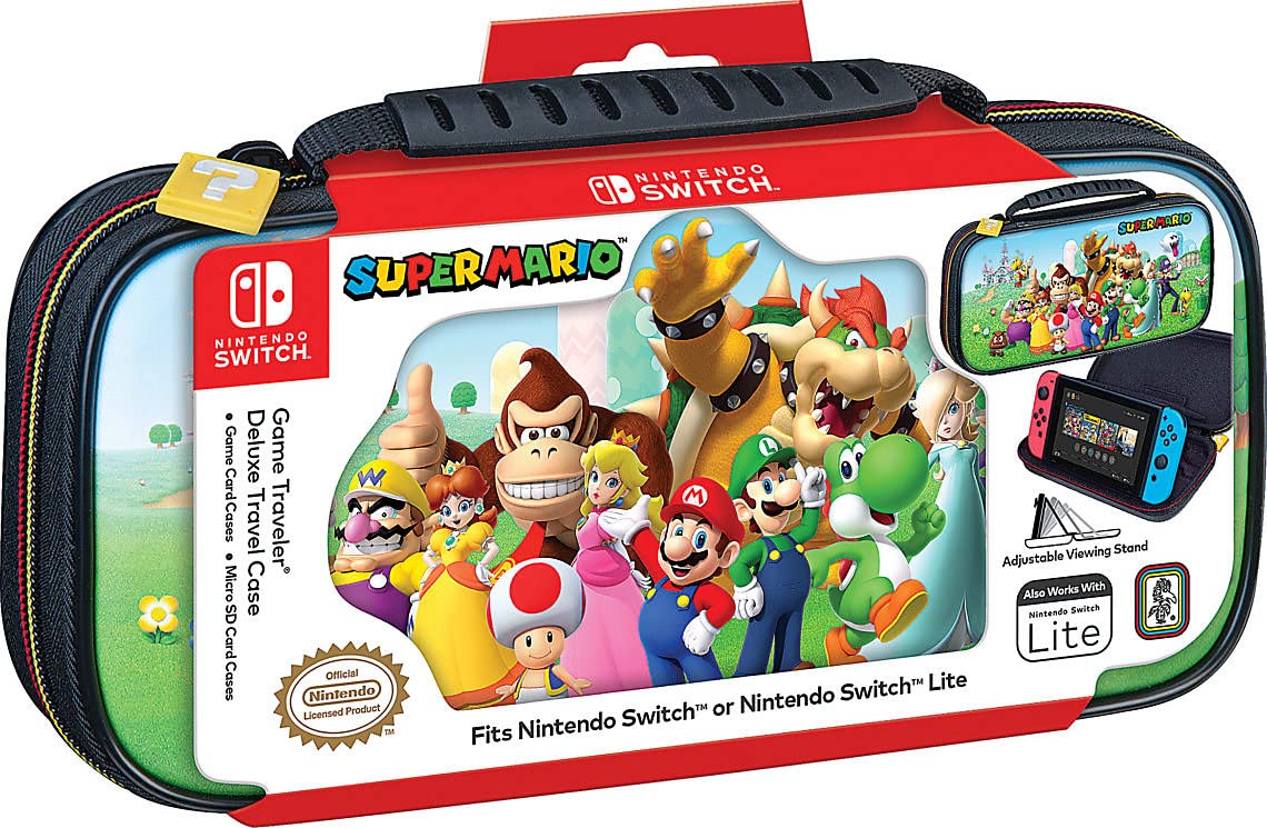 Game Traveler Bigben Interactive Switch travel case featuring Super Mario & Friends with a durable, multicolored Nintendo-themed design.
