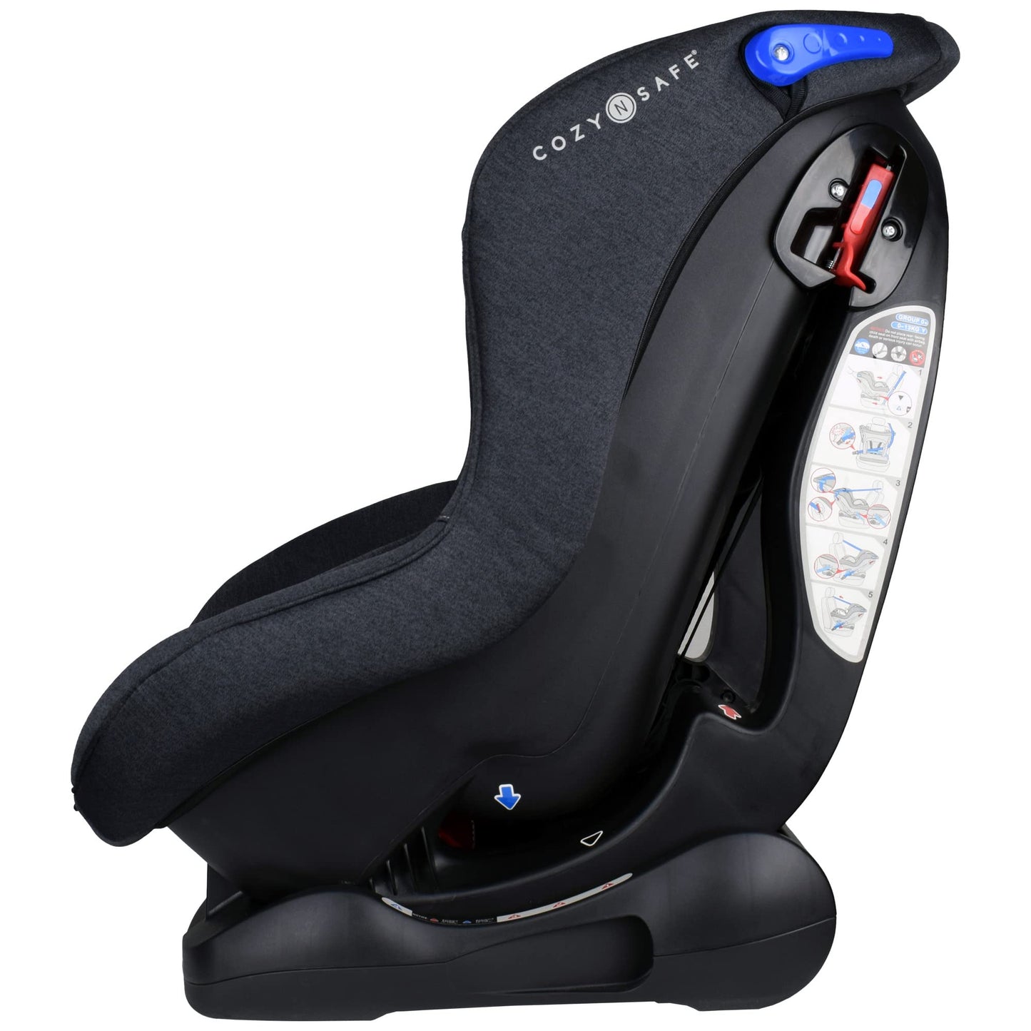 Cozy N Safe Fitzroy Group 0+1 Car Seat 0-18KG, Birth - 4 Years, 5 Point Harness, 4 Position Recline, Rear Facing from Birth to 13kg/ Forward Facing from 9kg to 18kg, Deep Padding - Graphite