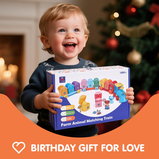 hahaland Baby Montessori Toys for 18+ Months, Farm Animal Train Toy for Counting,Stacking,Matching & Sorting, Educational Sensory Toys for Toddlers 2 3 Year Old, Birthday Gift for Baby Boys Girls