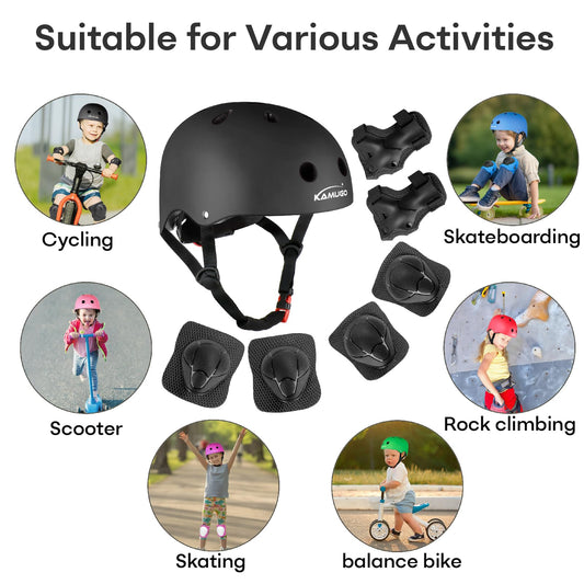 KAMUGO Kids Bike Helmet, Toddler Helmet for Ages 2-8 Boys Girls with Sports Protective Gear Set Knee Elbow Wrist Pads for Skateboard Cycling Scooter Inline Skates