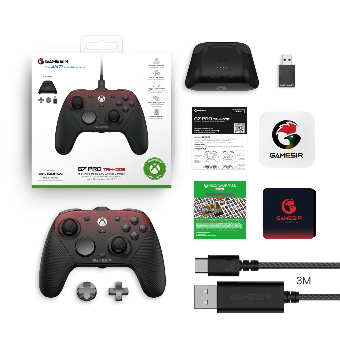 GameSir G7 Pro wired Xbox controller with TMR sticks, hall effect triggers, 3.5mm audio jack, black, for Xbox Series X|S, Xbox One, PC, Android