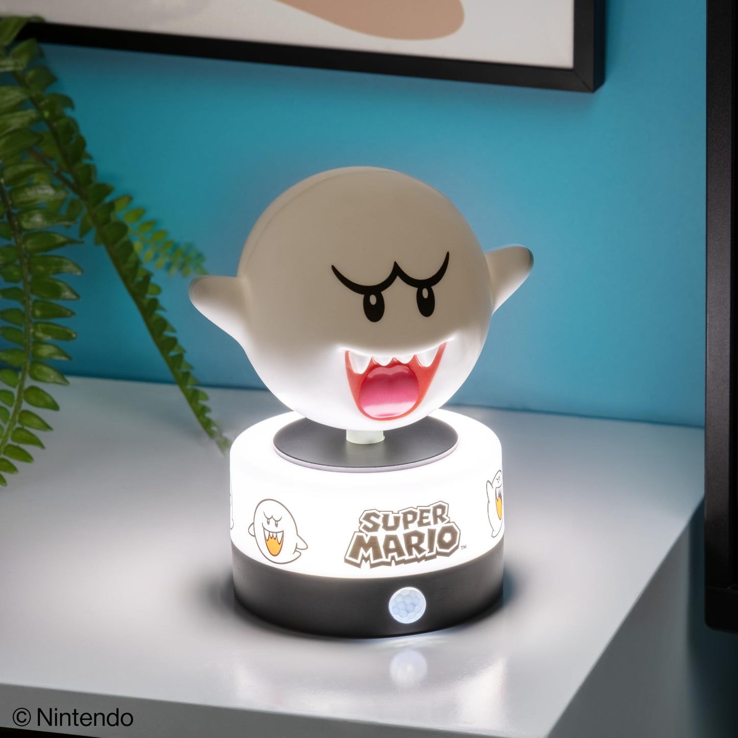 Paladone Super Mario Boo motion sensor night light and security alarm for kids' bedrooms, featuring LED illumination and playful design.
