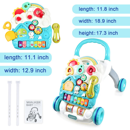 Cemirk baby walker with colorful shapes, sounds, music, and pretend play features for infants and toddlers aged 6 months to 3 years.