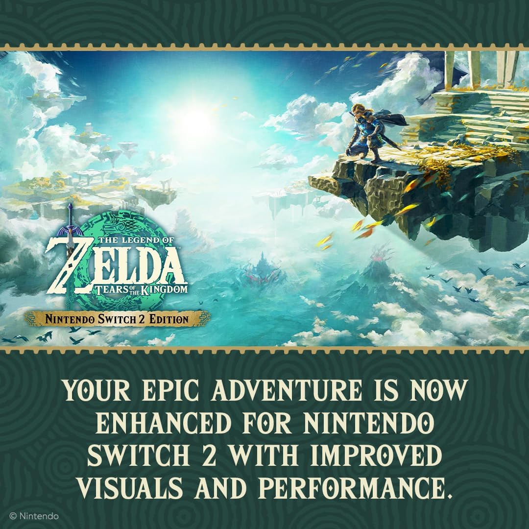 Nintendo Switch Tears of the Kingdom game case featuring artwork from The Legend of Zelda series, with colorful fantasy landscape.