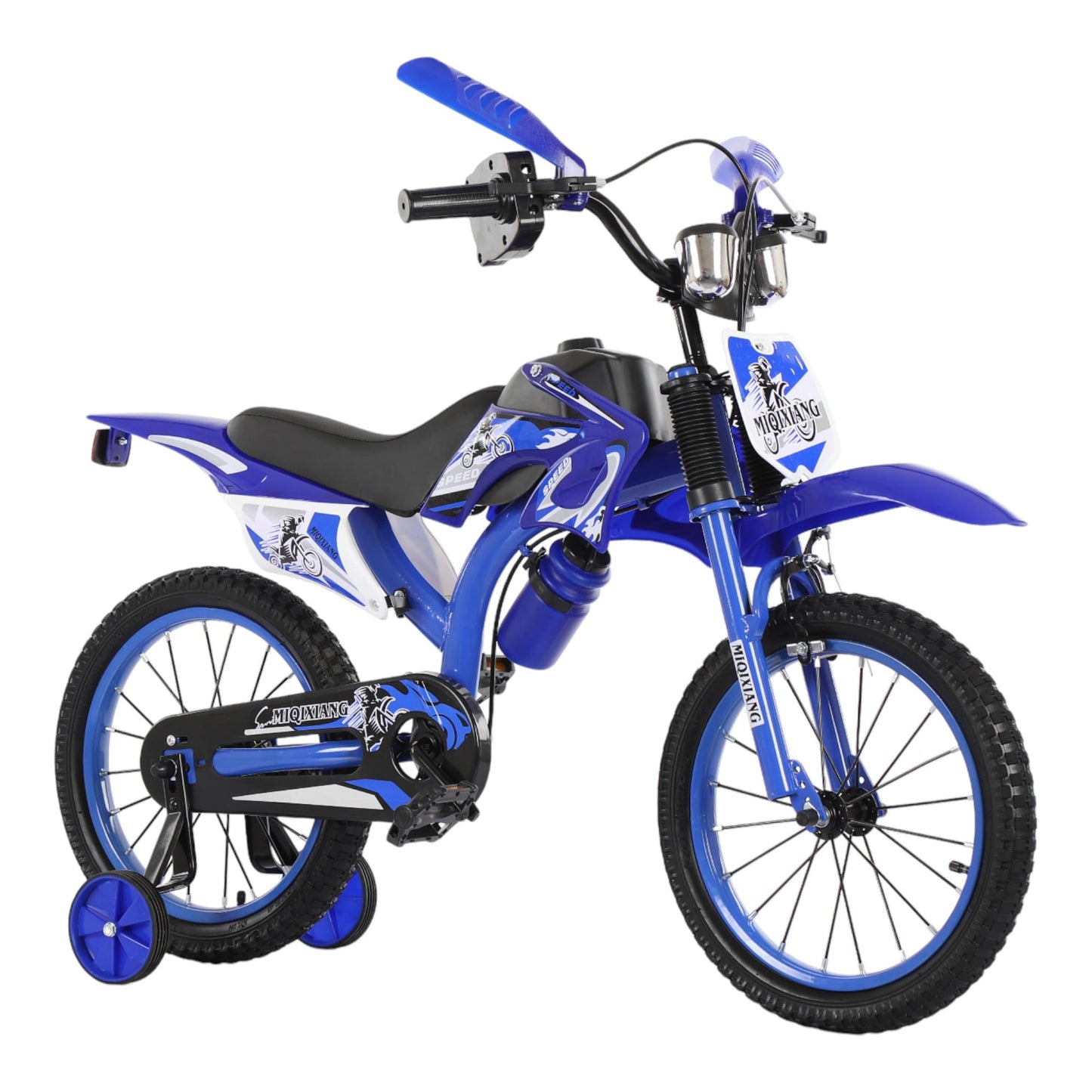 Touch of Venetian 12" / 16" Boys Motorcross Bike with Stabilisers Black Red Green Blue Moto Wheels Kids Bicycle for Ages 2-9 Years Old Motorcycle Sound Motorcross (Blue, 12 INCH)