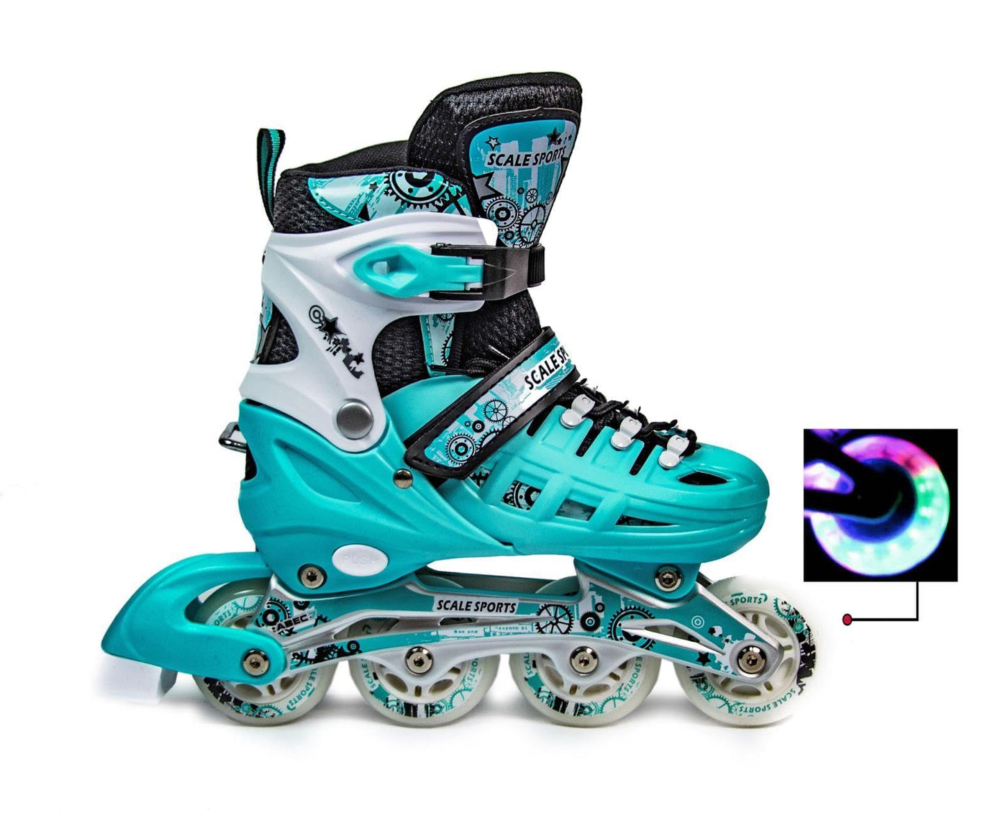 Scale Sports - Adjustuble Roller Skates with light up wheels for children and adults - Kids Inline Roller Skates (mint, UK 5-7 (EU 38-41) L)