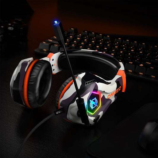 Ozeino Gaming Headset for PS4 PS5 PC, Over-Ear Headphones with Surround Sound & RGB Light for Xbox Switch Mac Laptop
