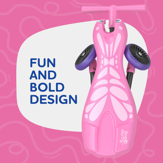 Scuttlebug 3-Wheel Foldable Ride-On Tricycle for 1+ Year Old Boys and Girls, Butterfly Trike, Antennae Handlebar, Develop Your Toddler’s Balance and Motor Skills, Fun with No Surface Scratches