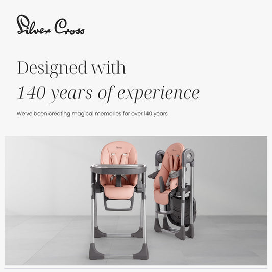 Silver Cross - Buffet Highchair - Baby Chair - Portable High Chair - Newborns to 3 years - Candy Pink