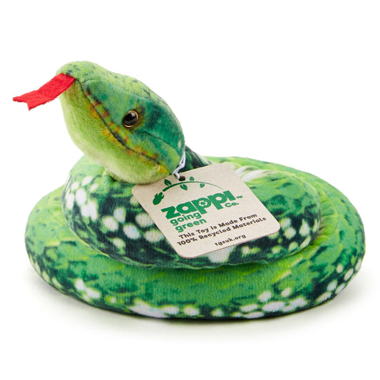 Zappi Co 100% Recycled Plush Green Tree Python Snake Toy (100cm Length) Stuffed Soft Cuddly Eco Friendly Green for New Born Child