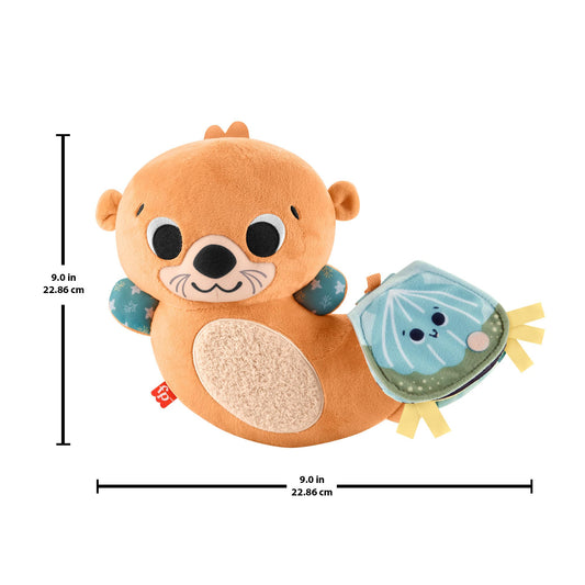 Fisher-Price Baby Toy 2-in-1 Rockin’ Tummy Time Otter plush sensory activity with soft book for newborns, ages 0+ months.