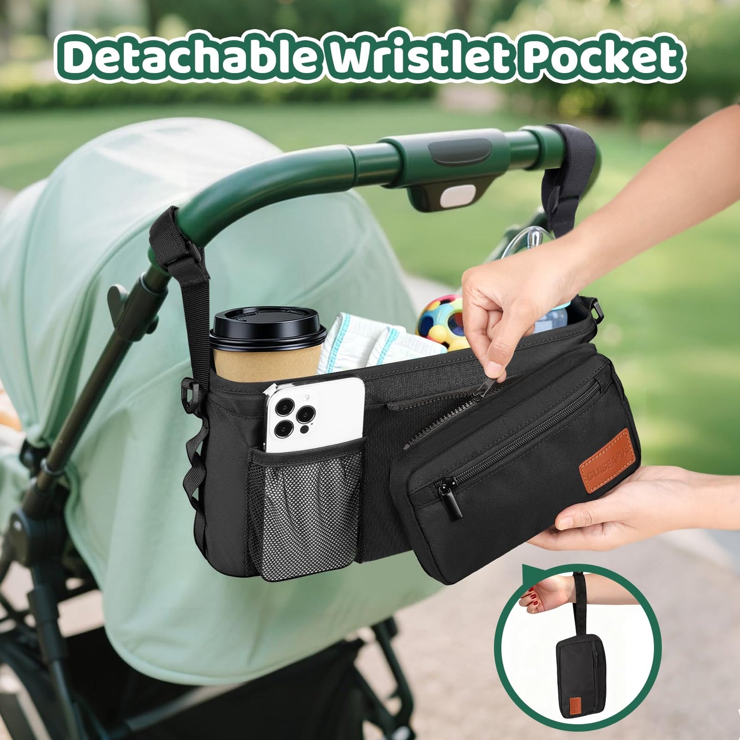 Guiseapue pram organiser bag with cup holder, large capacity, non-slip strap, baby essentials, ideal for newborns and new moms