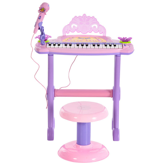 HOMCOM 32-key kids mini electronic keyboard with microphone, educational musical toy and grand piano stool for children