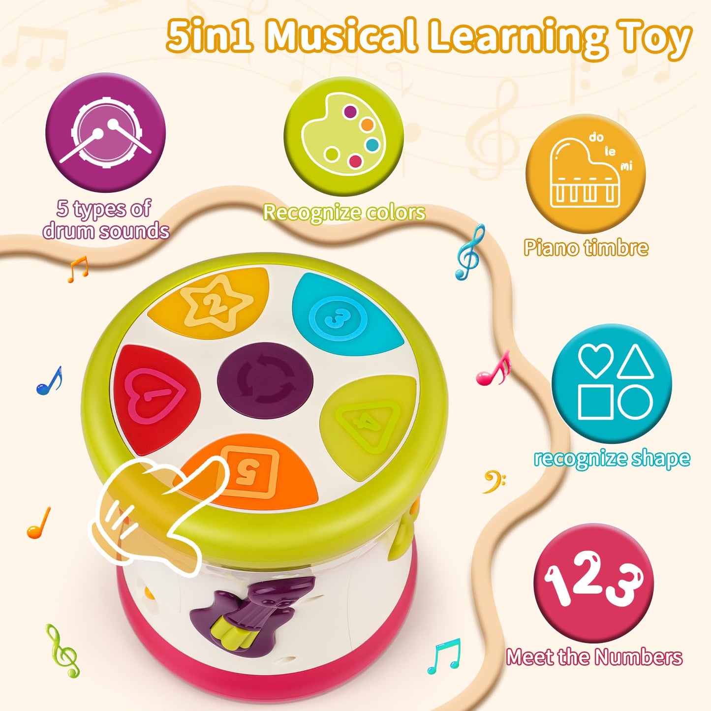 nicknack baby drum kit for 1-year-olds, light-up sensory learning toy for crawling infants and toddlers 12-18 months.
