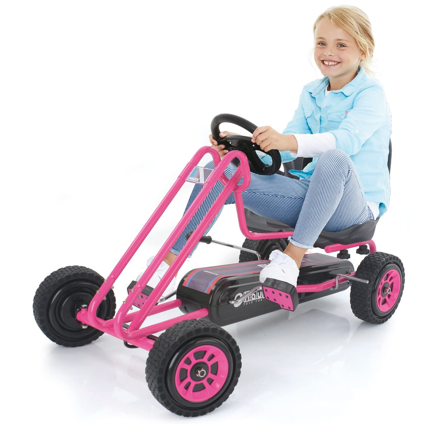 hauck Lightning, Pink - Go Kart for Kids Age 4 to 8 up to 50 kg, Girls & Boy Ride-On Race Car with Rubber Tyres, Adjustable Seat, Handbrake, Sturdy Steel Frame