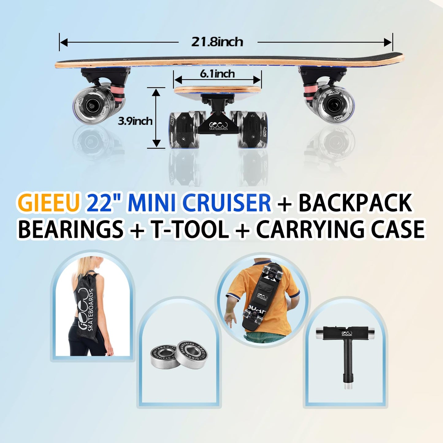 GIEEU Skateboards with Colorful Flashing Wheels for Beginners, Kids, Teens and Adults, Complete Standard Skateboard, 9 Layers, Canadian Maple, Concave (X-blackwhite)