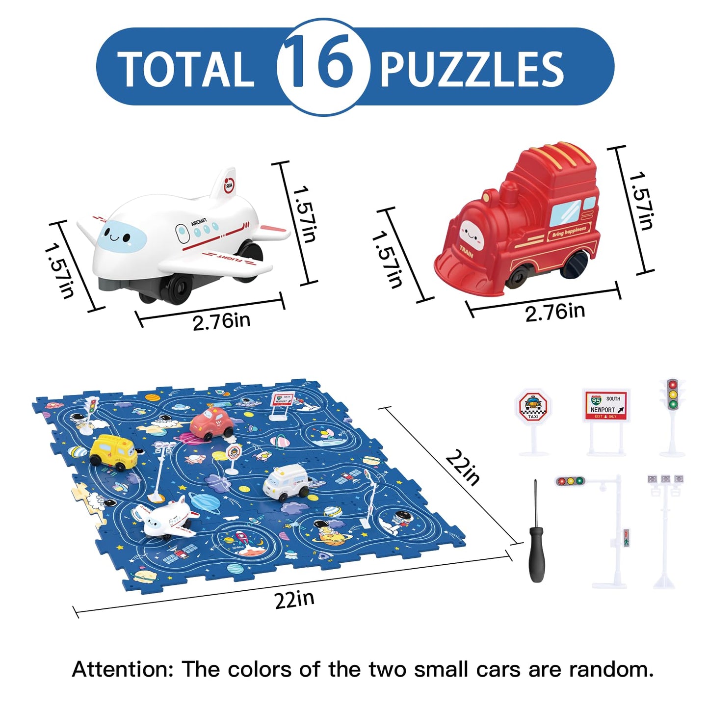 Bearbao Toddler Toys Gifts for 3 4 5 Year Old Boys, Total 16 Pieces Jigsaw Puzzle Racer Track Car Set with 2 Cars for Kids Boys 3-5, Puzzle Tracks Car Toys Gifts for 3 4 5 Year Old Boy Kids