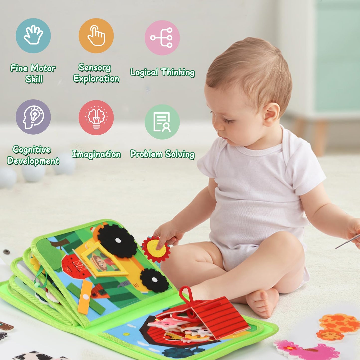 LZDMY Baby Toys Busy Book for 1 2 3 Year Olds, 20 in 1 Toddlers Montessori Farm Busy Books Travel Toys, Sensory Activity Book Busy Board Educational Toy, Boys Girls Birthday Gift