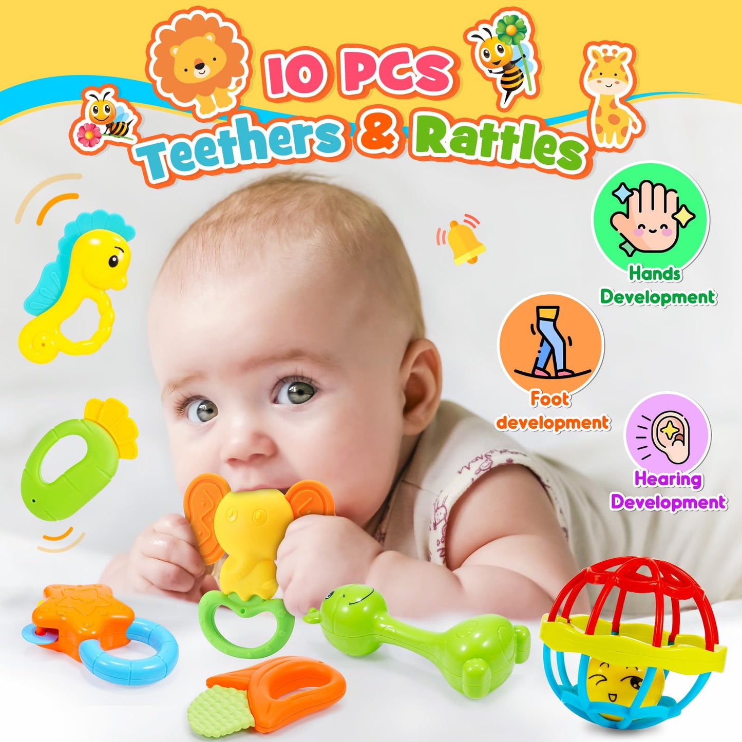 Wootoyz Baby Toys for 0 3 6 9 12 Months Rattle Toys with Storage Box,Newborn Toys for 0-12 Months Infant Toys Wrist Socks Set 0-6 Months Baby Teething Sensory Toys for Babies 6-18 Months Newborn Gift