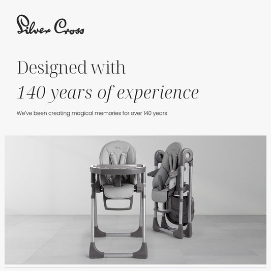 Silver Cross - Buffet Highchair with Mealtime Set - Baby Chair - Portable Highchair - Newborns to 3 Years - Grey