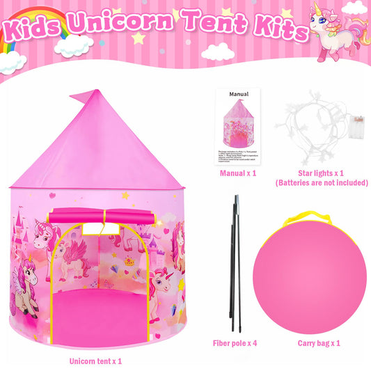 Dikence unicorn pop-up tent for girls, outdoor playhouse for kids aged 3-8, ideal as birthday gift or princess toy for toddlers.