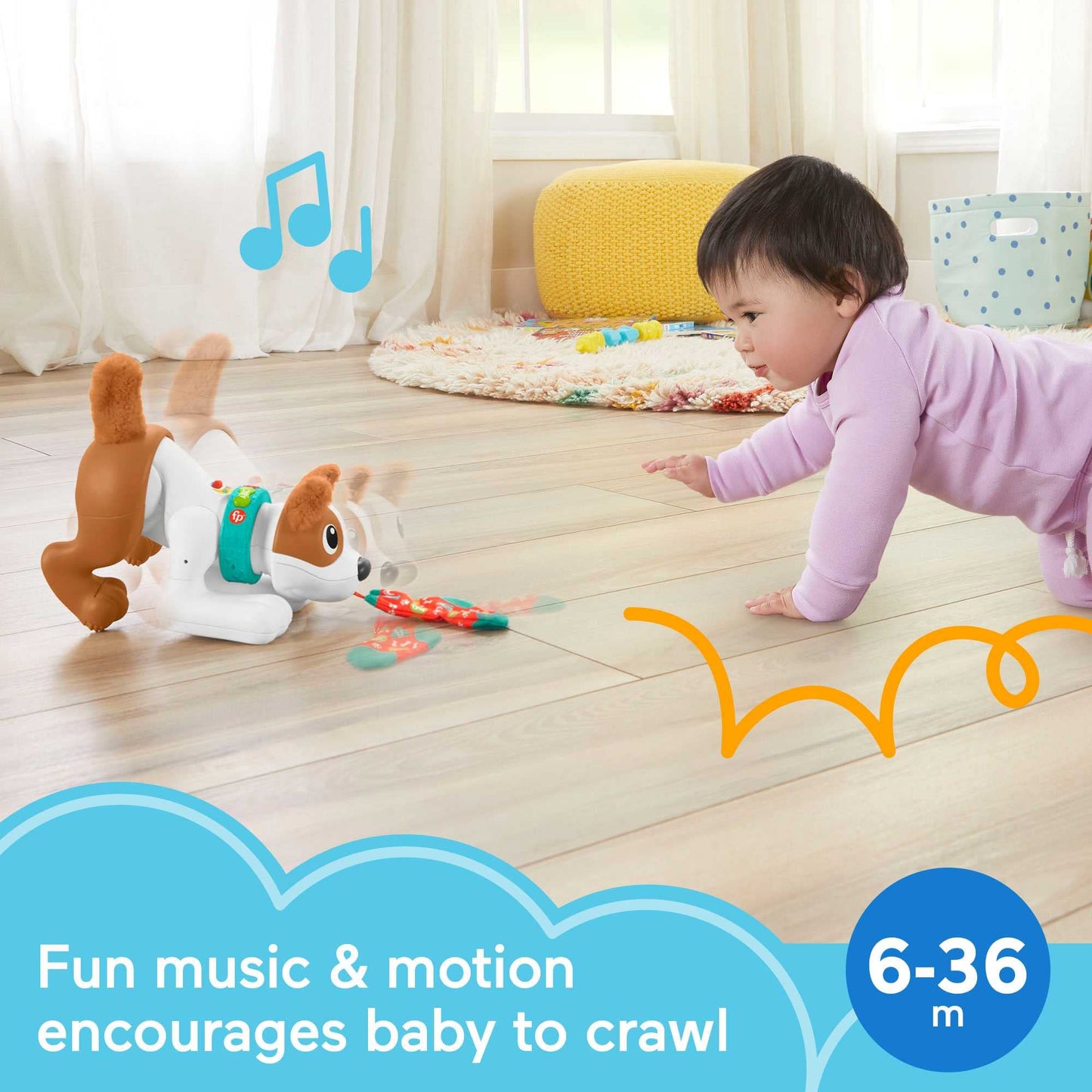 Fisher-Price 123 Crawl With Me Puppy, electronic dog infant crawling toy with music and Smart Stages learning content for infants and toddlers