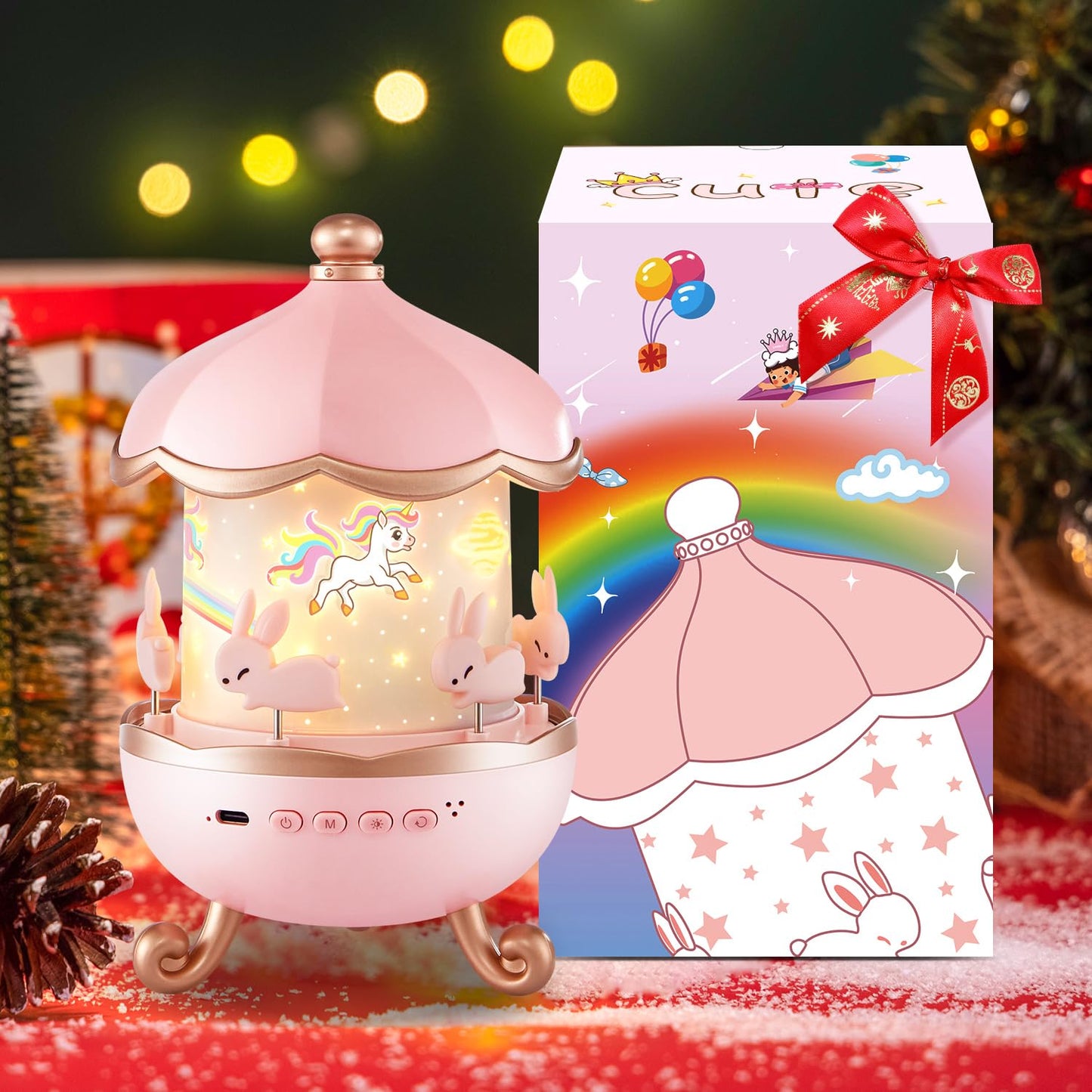 【Gift box】Sensory Toys for Babies Baby Girl Gift,15 Films+10 White Noise Baby Night Light Kids Night Light Projector,1200mAh+Remote Princess Christening Gifts for Girls Toys for 3 Year old Girls