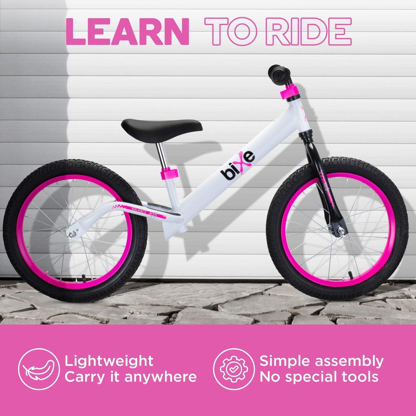 Bixe Balance Bike - 40.6 cm (16") Big Kids' Training Bikes - Kids Balance Bike Designed for Children Ages 4 to 9 - No Pedal Push Bicycle for Boys or Girls - Pink