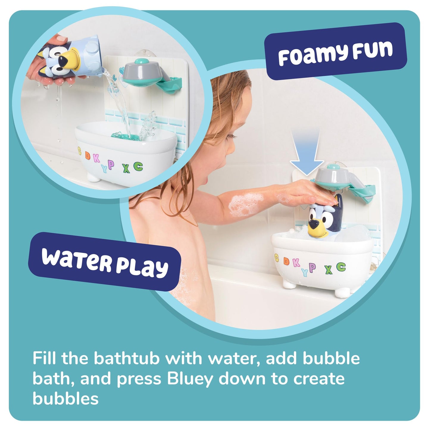 Toomies Shower & Scrub Bluey, Bath Toy for Toddlers, Interactive Water Play, Bubble Action, Real Shower Head, Fine Motor Skill Development, For Ages 18 Months+, Durable and Engaging Bathtime Toy