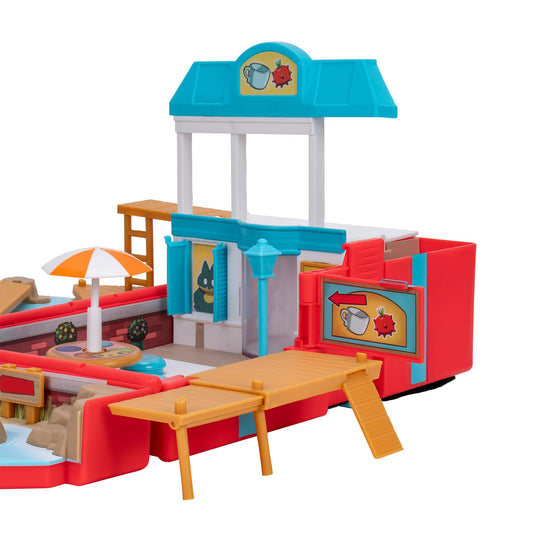 Pokémon Carry Case Beach Battle Playset with transforming backpack and 2-inch Pikachu battle figure in action.