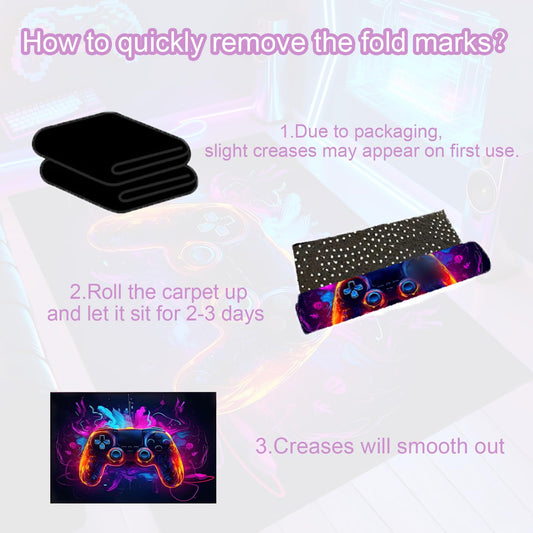 TourKing large gaming rug with colorful 3D game controller design, 160x80cm size, anti-slip backing for bedroom or game room decor.