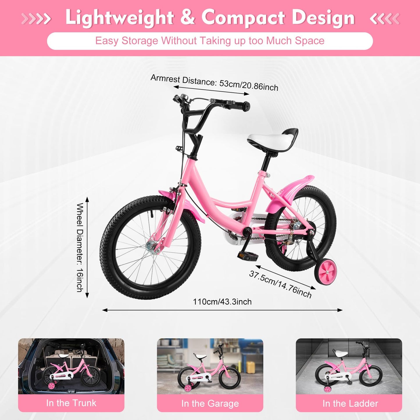 Tagtuell 16 Inch Kids Bike for 4-8 Years Old Kids, Universal Bicycle Beginner Bike for Boys Girls with Bell, Stabilisers and Fenders, Max 50KG