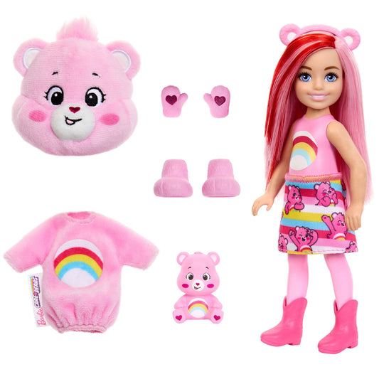 Barbie Cutie Reveal Chelsea Doll & Accessories, Care Bears Series, Small Doll with Plush Costume & 6 Surprises (Styles May Vary), JCN97