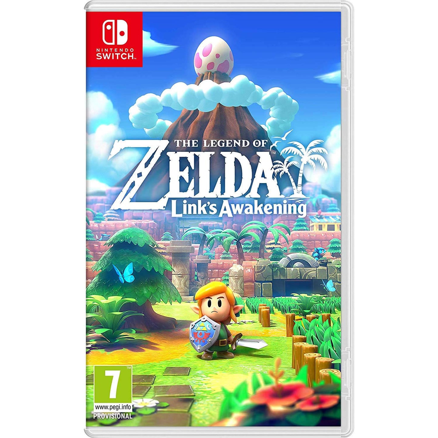 Nintendo Switch Legend of Zelda Link's Awakening Standard Edition game cartridge and packaging showing colorful game cover art.
