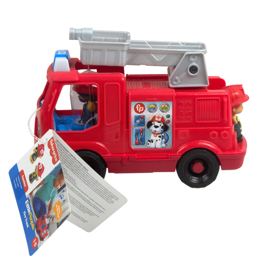 Fisher-Price Little People Toddler Toy Fire Truck Musical Push-Along Vehicle with 2 Figures for Kids Ages 1+ Years, Multilanguage Version, HYR88