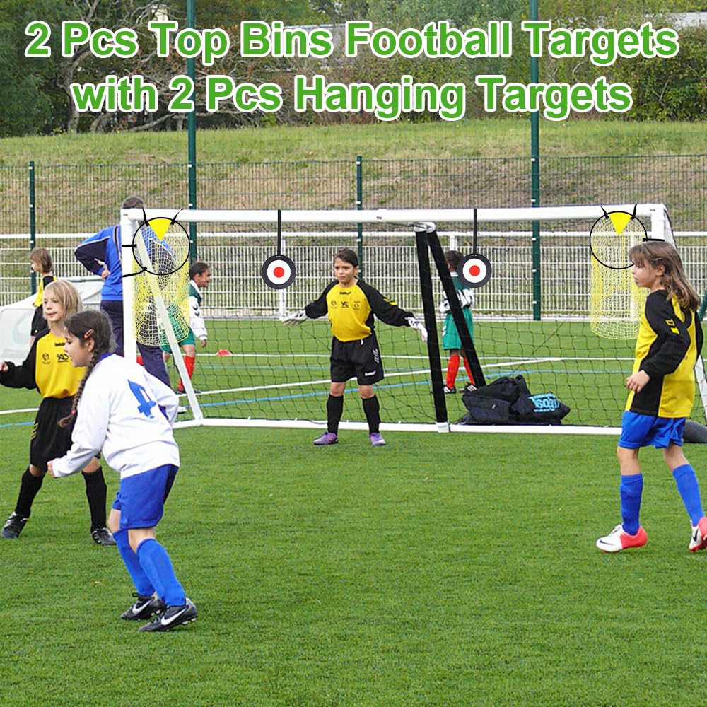 Lotvic 2 Pcs Top Bins Football Targets with 2 Pcs Hanging Targets, Top Bins Net for Goal, Top Corner Football Target Net for Kids Adults Shootings Accuracy Training & Practice (2 Top Bins + 2 Targets)