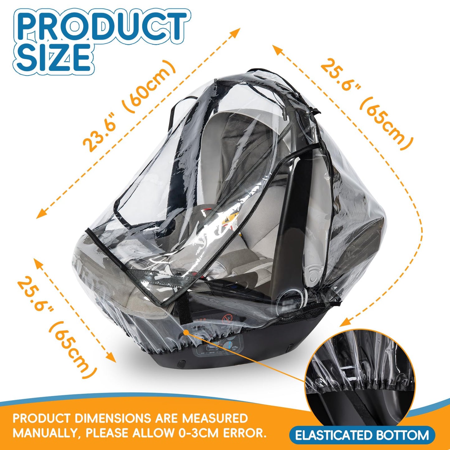 Bemece Universal Car Seat Rain Cover, Baby Car Seat Rain Cover with Side Ventilation and Quick-Access Large Window, Easy Carry for Multi-Brand Car Seats