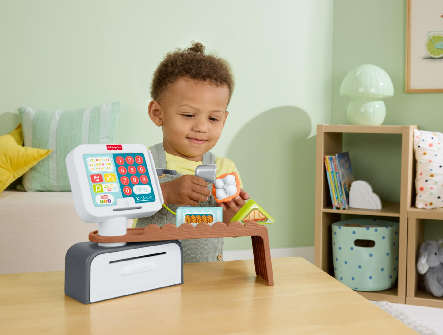 Fisher-Price Toddler Learning Toy Laugh & Learn Count & Shop Cash Register Play Store with 20 Pieces for Ages 2+ Years, Multilanguage Version, JGW97
