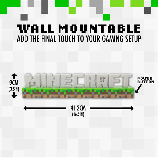 Minecraft Logo Light - Officially Licensed Merchandise, 2 Light Modes, Battery or USB Operated, Bedroom or Game Room Decor for Gamers | Paladone, White/Brown/Green