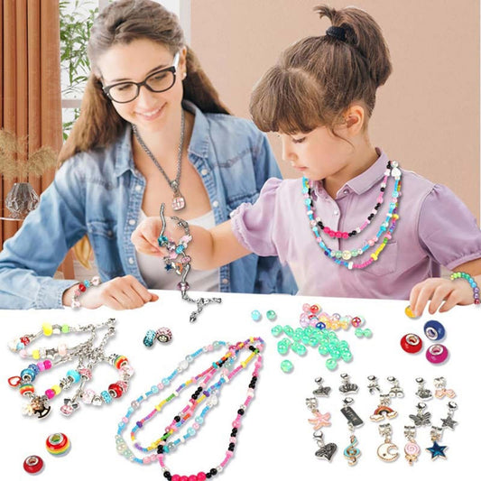 Jewellery Making Kit Kids, Jewelry Box Bracelet Making Kit Favors for Girls, D-IY Handmade Jewelry Maker Set Christmas Toy for Making Bracelets, Earrings and Necklaces