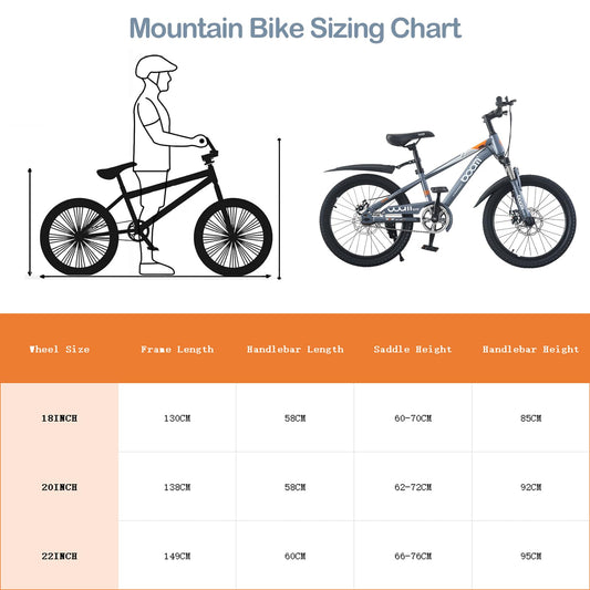 LSBIKE 18 20 22Inch Mountain Kid Bike, Children Bicycle for 5-13 Years Boys & Girls, Kid bikes with Front and Rear Disc Brakes, Mudguards and Front Shock Absorber, Reflector (Grey, 18inch)