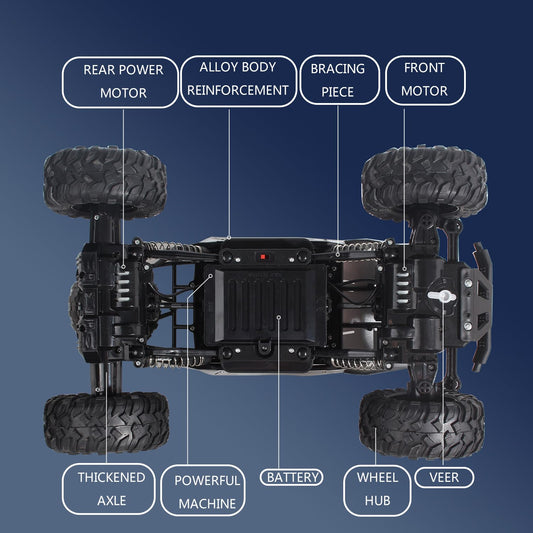 Jiakora RC Trucks Cars Remote Control Car 1:12 Off-Road Monster Truck,Metal Shell 4WD Dual Motors LED Headlight Rock Crawler,2.4Ghz All Terrain Hobby Truck with 2 Batteries for 60 Min Play,Kids/Boys &