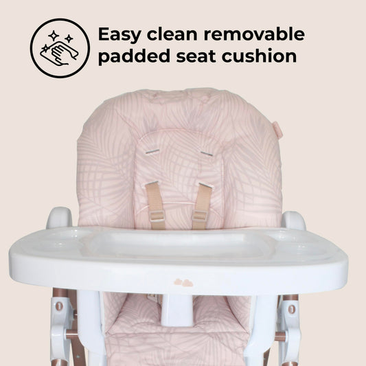 My Babiie MBHC8 Dreamiie Samantha Faiers Rose Gold Blush Tropical Premium Highchair, 3 Recline Positions, 6 Different Height Settings, Removable Easy Clean Tray, Suitable from 6 Months Up to 15 Kg
